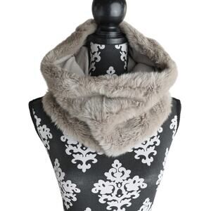 Grey Faux Fur Cowl Neck Scarf / Neck Warmer - One Size